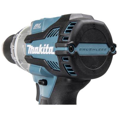 Ein kabelloser, blauer Akkuschrauber mit der Aufschrift 'Brushless' und 'Makita', geeignet für Heimwerker- und Profiarbeiten.
