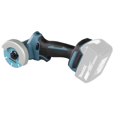 Ein kabelloser Winkelschleifer in Türkis mit schwarzem Griff, angezeigt mit einer 18V Lithium-Ionen-Batterie.