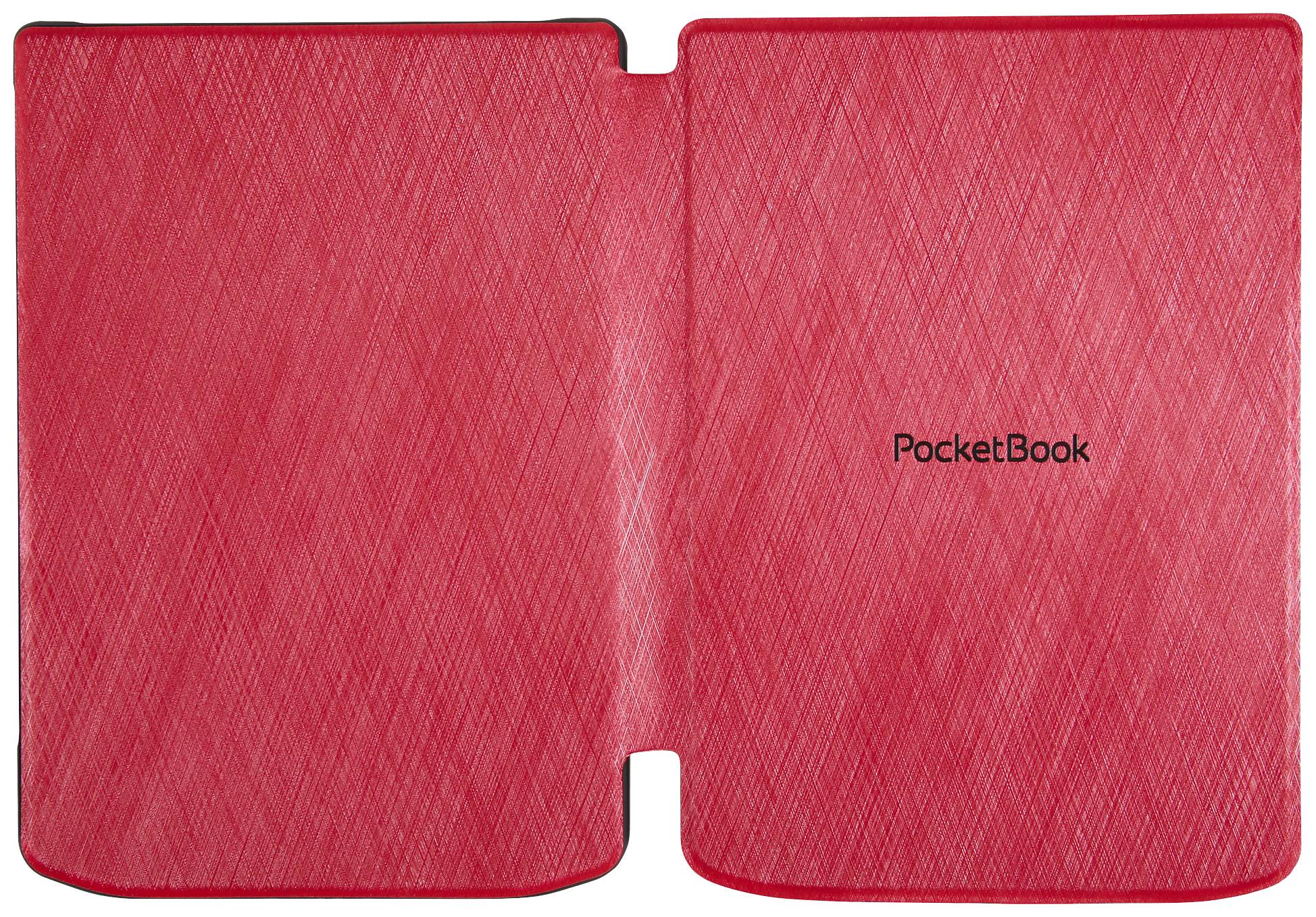 Rote Schutzhülle für ein technisches Gerät mit dem Schriftzug 'PocketBook' in der Mitte. Die Oberfläche ist texturiert.