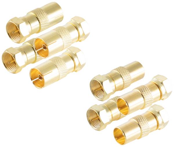 Shiverpeaks BS15-301114 F-Koax-Adapter-Set vergoldet Anschlüsse: F-Stecker, F-Buchse, Koax-Buchse IEC, Koax-Stecker IEC  1 Set
