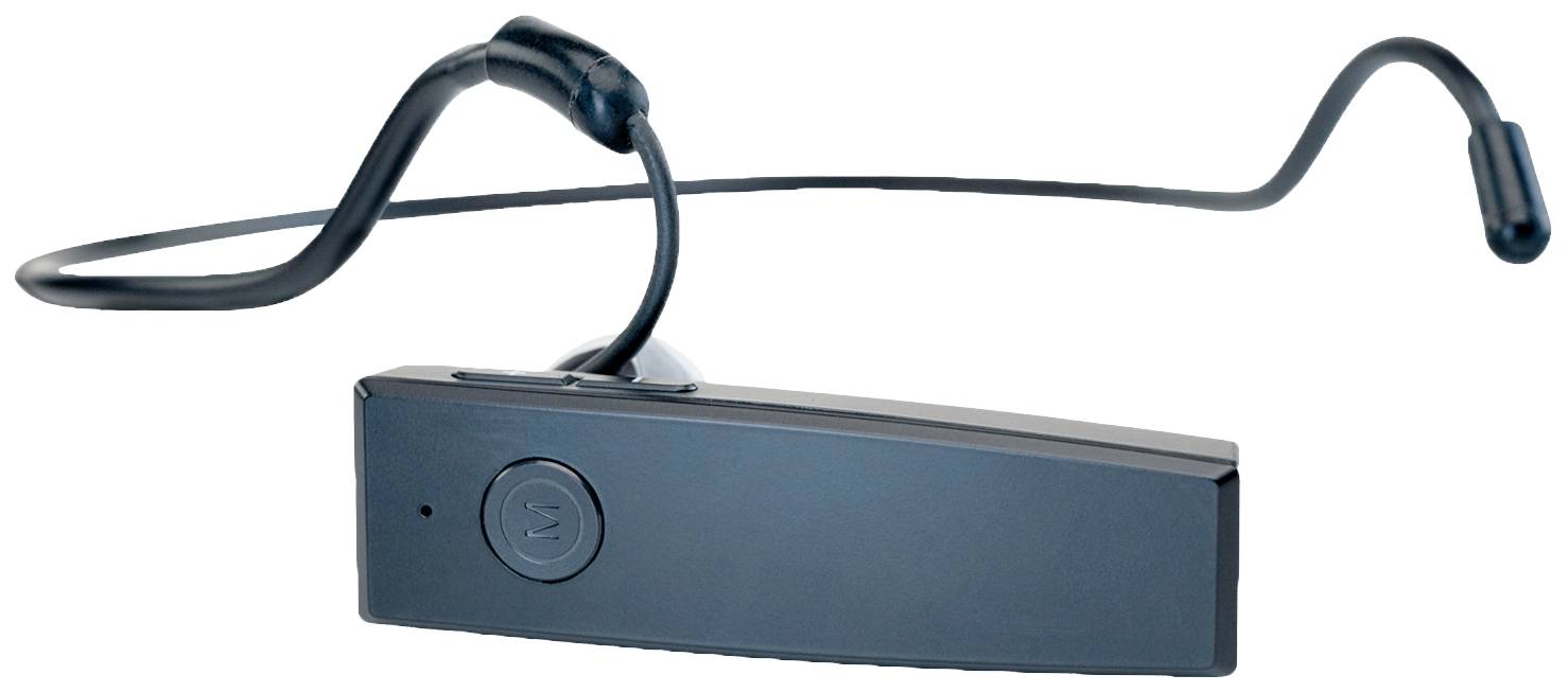 Kabelloses Bluetooth-Headset mit Ohrbügel, schwarzes Design.
