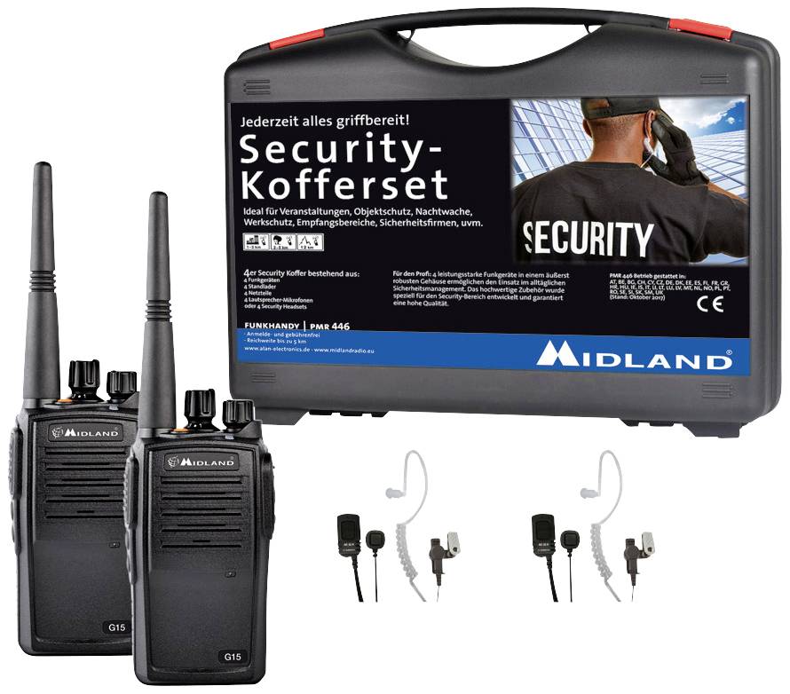 MIDLAND G15 PMR 2er Security-Kofferset inkl. MA 31-M Security Headsets (C1127.S2)