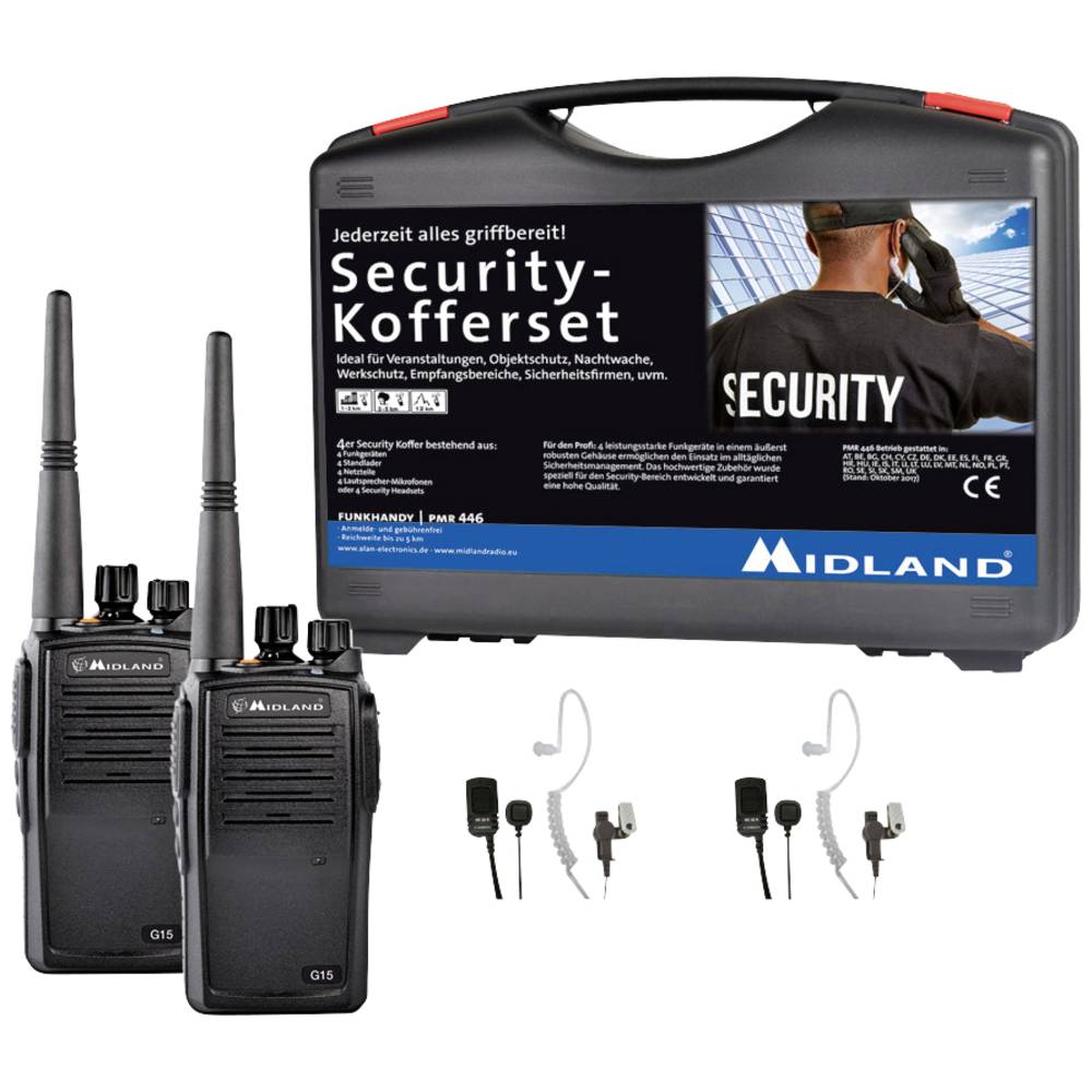 Midland G15 Pro PMR 2er Security-Koffer inkl. MA 31-M C1127.S2 PMR-portofoon Set van 2 stuks