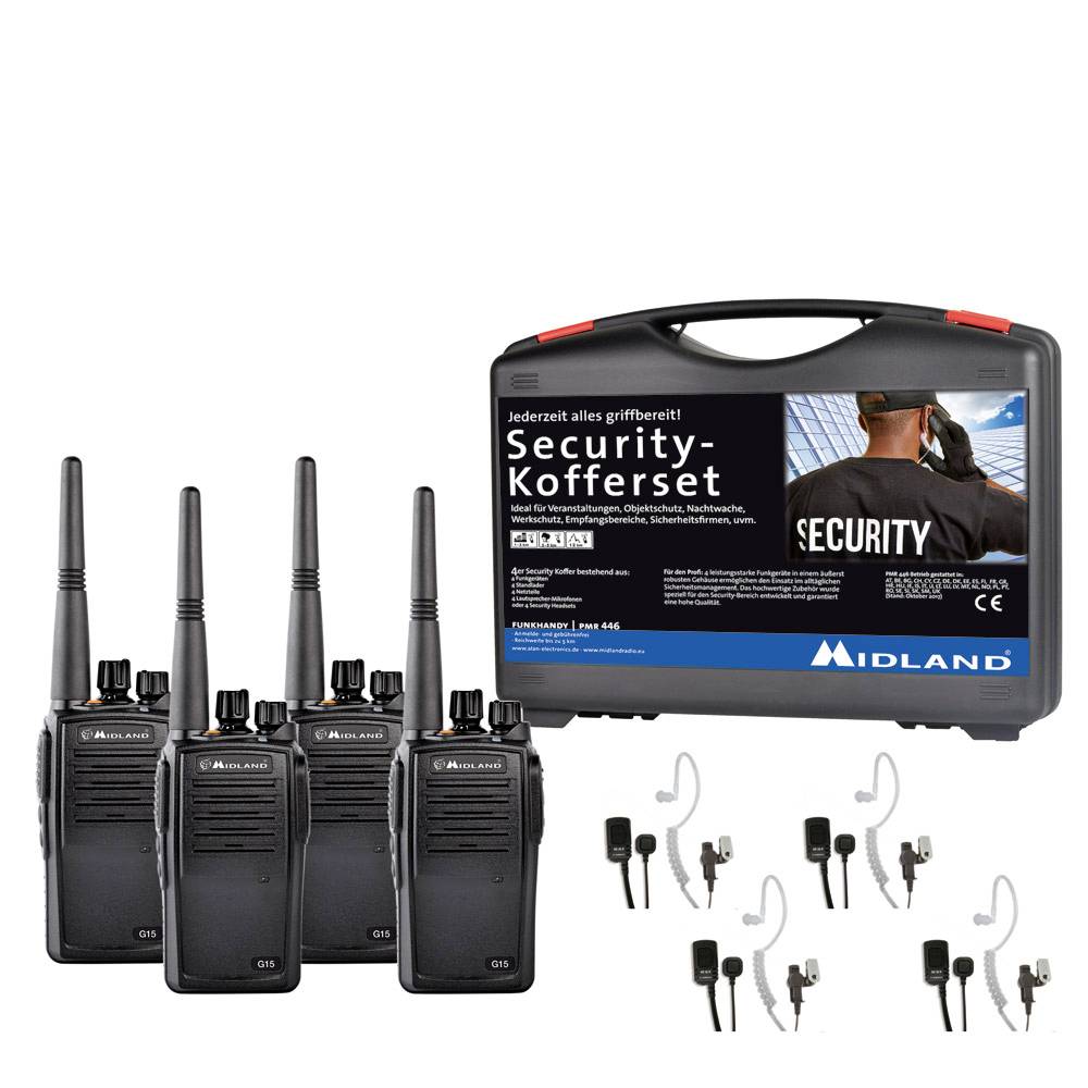 MIDLAND G15 PMR 4er Security-Kofferset inkl. MA 31-M Security Headsets (C1127.S4)