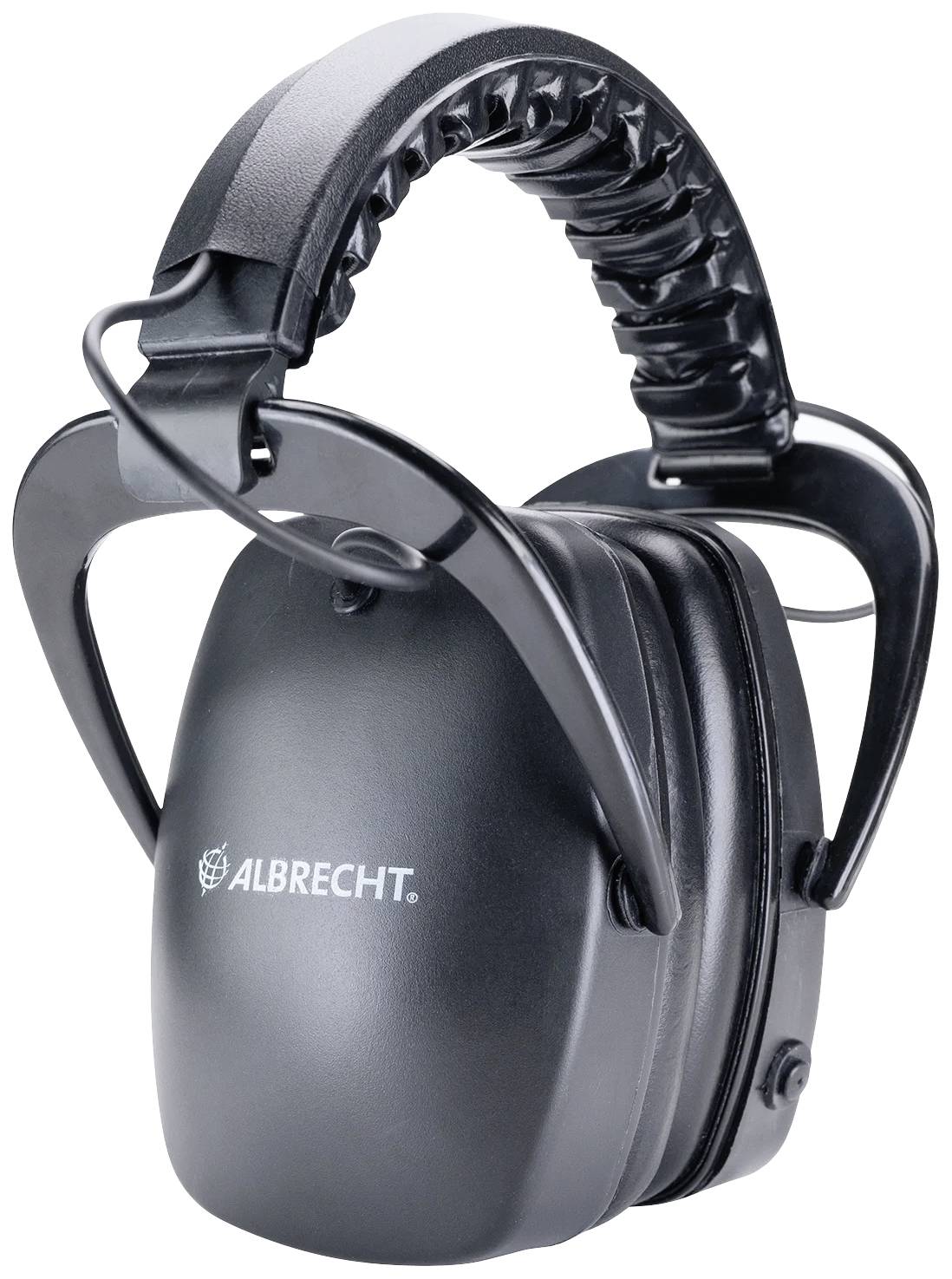 Schwarzer Gehörschutz von Albrecht, geeignet für laute Umgebungen, mit gepolstertem Kopfbügel und verstellbaren Ohrmuscheln.