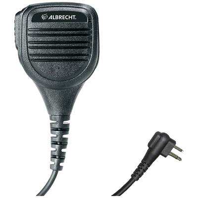 Ein schwarzes Handmikrofon mit Kabel und Stecker von der Marke Albrecht.