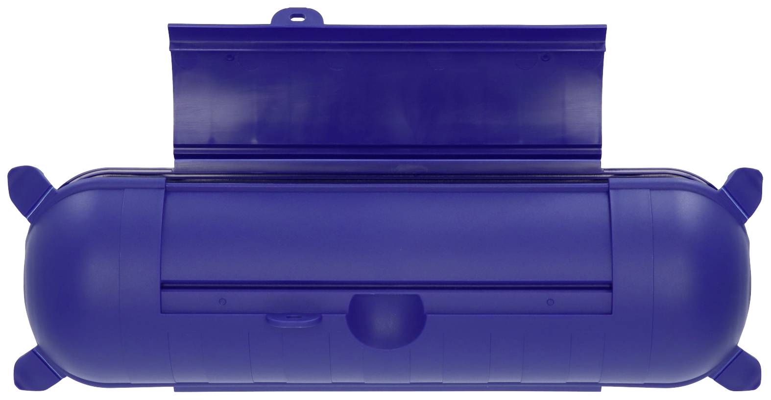 Blauer Raketentransportbehälter mit runder Form und glatter Oberfläche, oben geöffnet, geeignet für den sicheren Transport von Waren.