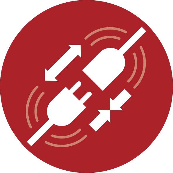 Rotes Verbotsschild, das zwei getrennte Stromstecker zeigt und bedeutet, dass nicht angesteckt werden darf oder keine Stromverbindung vorhanden ist.