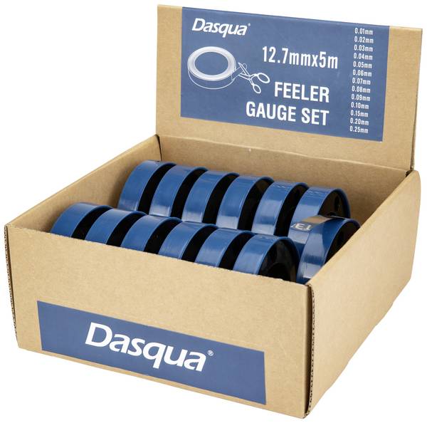 Dasqua 1803-0105 13-teiliges Fühlerlehrenband Set Dicke: 0,01, 0,02, 0,03, 0,04, 0,05, 0,06, 0,07, 0,08, 0,09, 0,10, 0,15, 0,20, 0,25 mm
