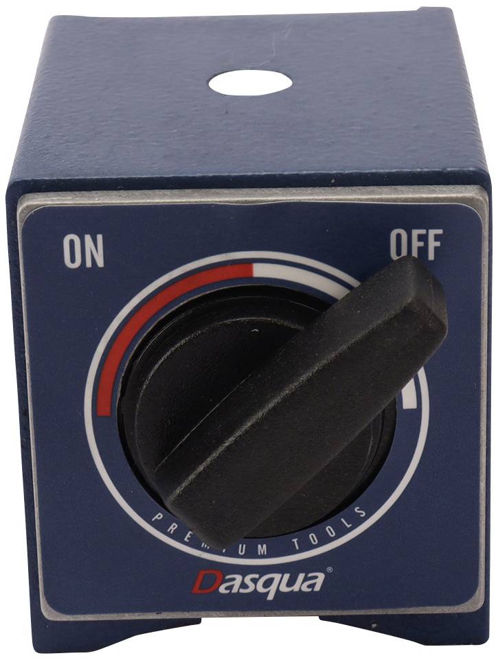 Schalter in Blau mit 'ON' und 'OFF' Position, Mittelstellung zeigt schwarzen Drehknopf; Marke 'Dasqua' unten abgebildet.