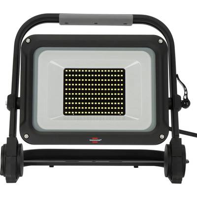 Ein rechteckiger LED-Fluter mit vielen kleinen, leuchtenden LEDs. Schwarzer Rahmen und verstellbare Halterung, geeignet für Außenbeleuchtung.