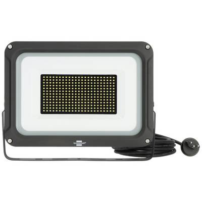 Ein rechteckiger LED-Flutlichtstrahler mit schwarzem Rahmen und Netzstecker, geeignet für Außenbeleuchtung.