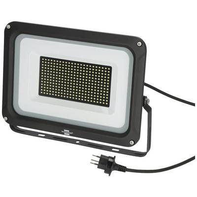 LED-Flutlichtstrahler in rechteckigem Gehäuse, schwarzer Rahmen, Netzstecker angebracht. Geeignet für Außenbereiche.