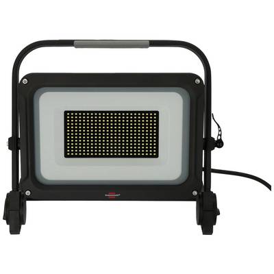 Ein tragbarer LED-Baustrahler mit rechteckigem Rahmen, vielen kleinen Leuchtpunkten und einem stabilen Standfuß, geeignet für Bauarbeiten.