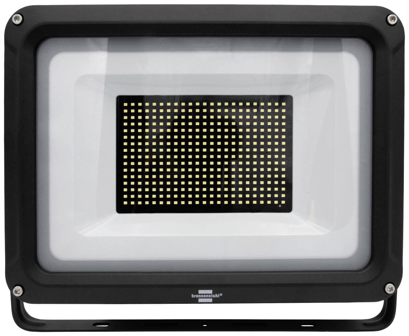 Ein rechteckiger LED-Strahler mit schwarzem Rahmen und vielen kleinen gelben Lichtern in der Mitte.