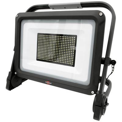 Tragbarer LED-Fluter, schwarz, rechteckig, mit integriertem Gittermuster, auf einem verstellbaren Metallständer befestigt.
