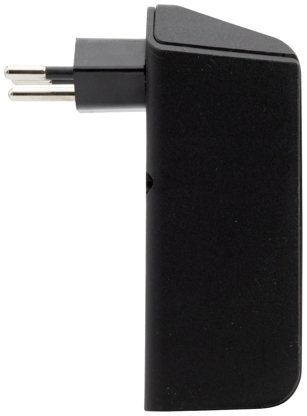 Schwarzes Netzteilprofil, EU-Stecker, kompakte Bauweise. Ideal zum Laden von Geräten in europäischen Steckdosen.