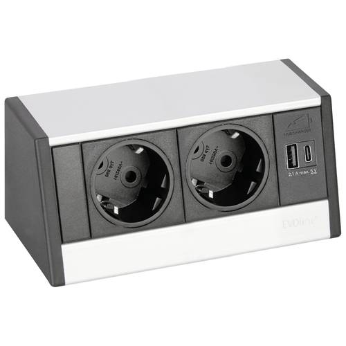 EVOline 1598 0001 5600 Tischsteckdose Schwarz, Silber ohne Stecker
