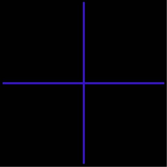 Kreuz aus blauen Linien auf schwarzem Hintergrund.