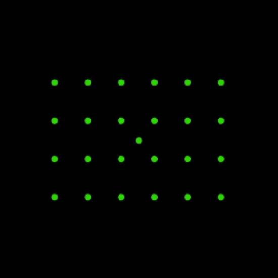 'Animierte Gitterdose mit grünen Punkten, die sich drehen und von einem digitalen Soundtrack begleitet werden.'