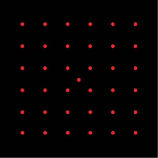 Schwarzer Hintergrund mit einem gleichmäßigen Raster aus kleinen, leuchtend roten Punkten.