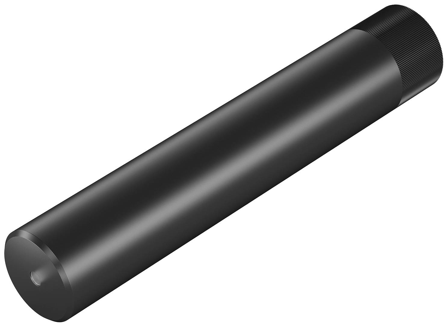 Schwarzer zylindrischer Stift, liegend, mit geriffeltem Ende.