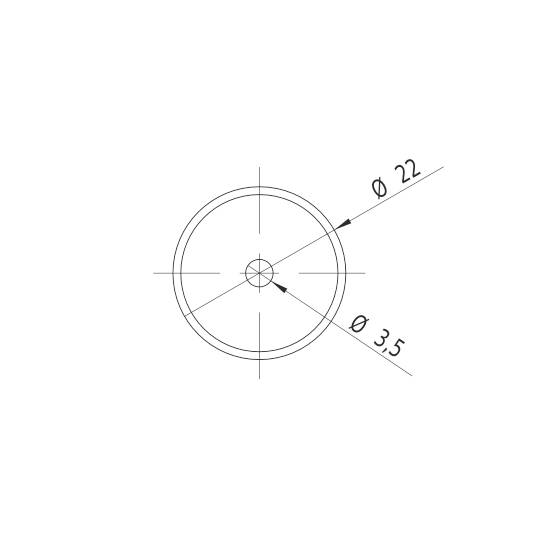 Technische Zeichnung eines Kreises mit zwei Durchmessern: außen Ø22 und innen Ø3,5.