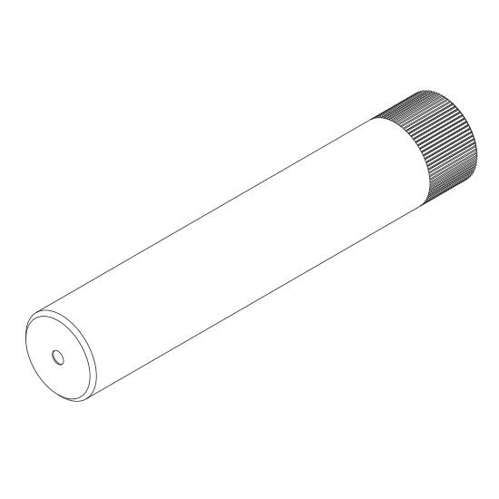 Ein einfaches, zylindrisches Objekt, möglicherweise ein Stift oder ähnliches, mit geriffeltem Deckel und glatter Oberfläche.