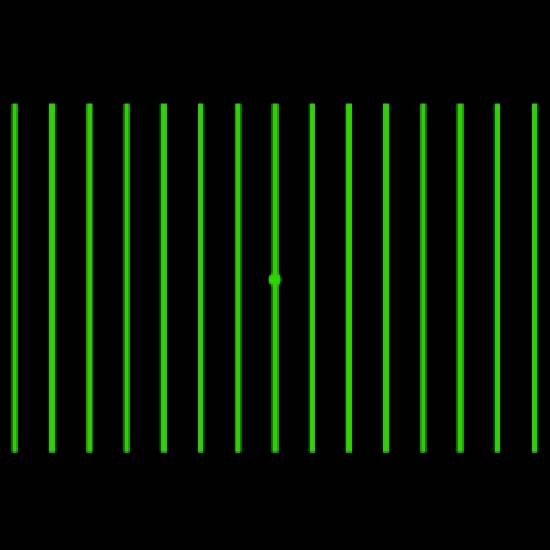 Grünes, vertikales Linienmuster auf schwarzem Hintergrund, mittig ein kleiner Punkt.