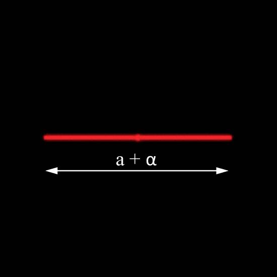 Eine rote Lichtlinie mit der Beschriftung 'a + α' darunter, zeigt auf die Länge der Linie.