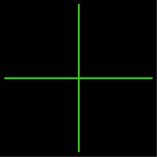 Schwarzer Hintergrund mit neon-grünem Kreuz in der Mitte. Das Kreuz besteht aus einer horizontalen und einer vertikalen Linie.