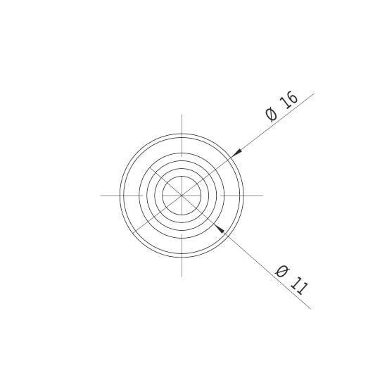 Technische Zeichnung zeigt einen Kreis mit zwei Durchmessern; äußere Linie Ø 16, innere Linie Ø 11, beide mit Markierungen.