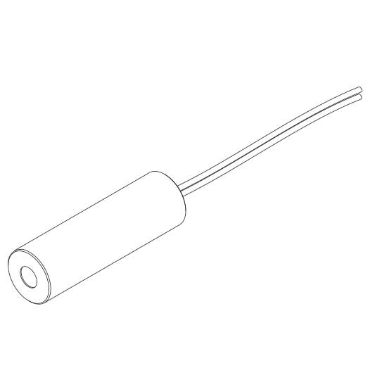 Zylindrischer Näherungssensor mit zwei Kabeln auf der einen Seite. Anwendungsbeispiel für automatische Erkennung in der Industrie.