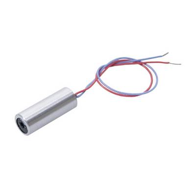Ein silberfarbener zylindrischer Elektromagnet mit roten und blauen Drähten zeigt die Anschlussenden.