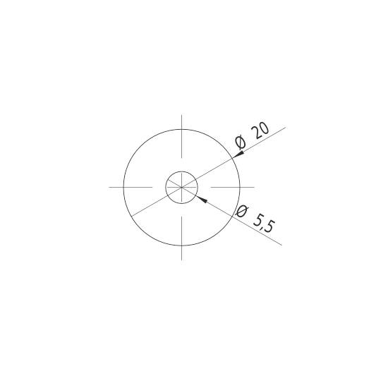 Technische Zeichnung eines Kreiselements mit zwei Durchmessern: großer Kreis Ø 20, kleiner Kreis Ø 5,5.