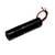 Schwarzer zylindrischer Laserpointer mit geriffelter Oberfläche und zwei herausragenden Kabeln, einer in Rot und einer in Schwarz.