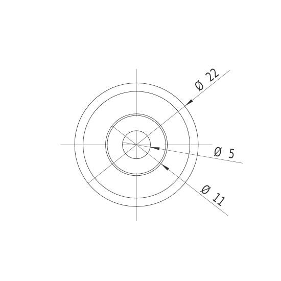 Technische Zeichnung eines Kreises mit drei konzentrischen Kreisen. Die Außendurchmesser sind mit Ø 22, Ø 11 und Ø 5 gekennzeichnet.