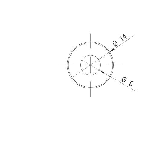Technische Zeichnung eines Kreises mit zwei radialen Abmessungen: äußerer Durchmesser 14, innerer Durchmesser 6.