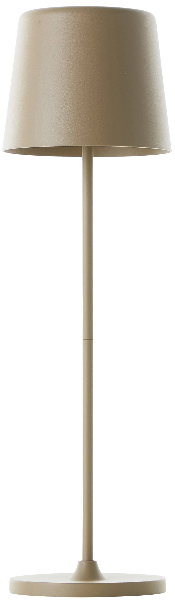 Stehende Lampe in Beige mit schlichtem, modernem Design.