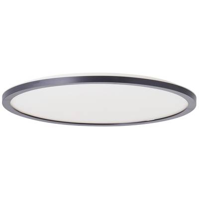 Runde, flache LED-Deckenleuchte mit schwarzem Rand und weißer Leuchtfläche, zeigt modernes und minimalistisches Design.