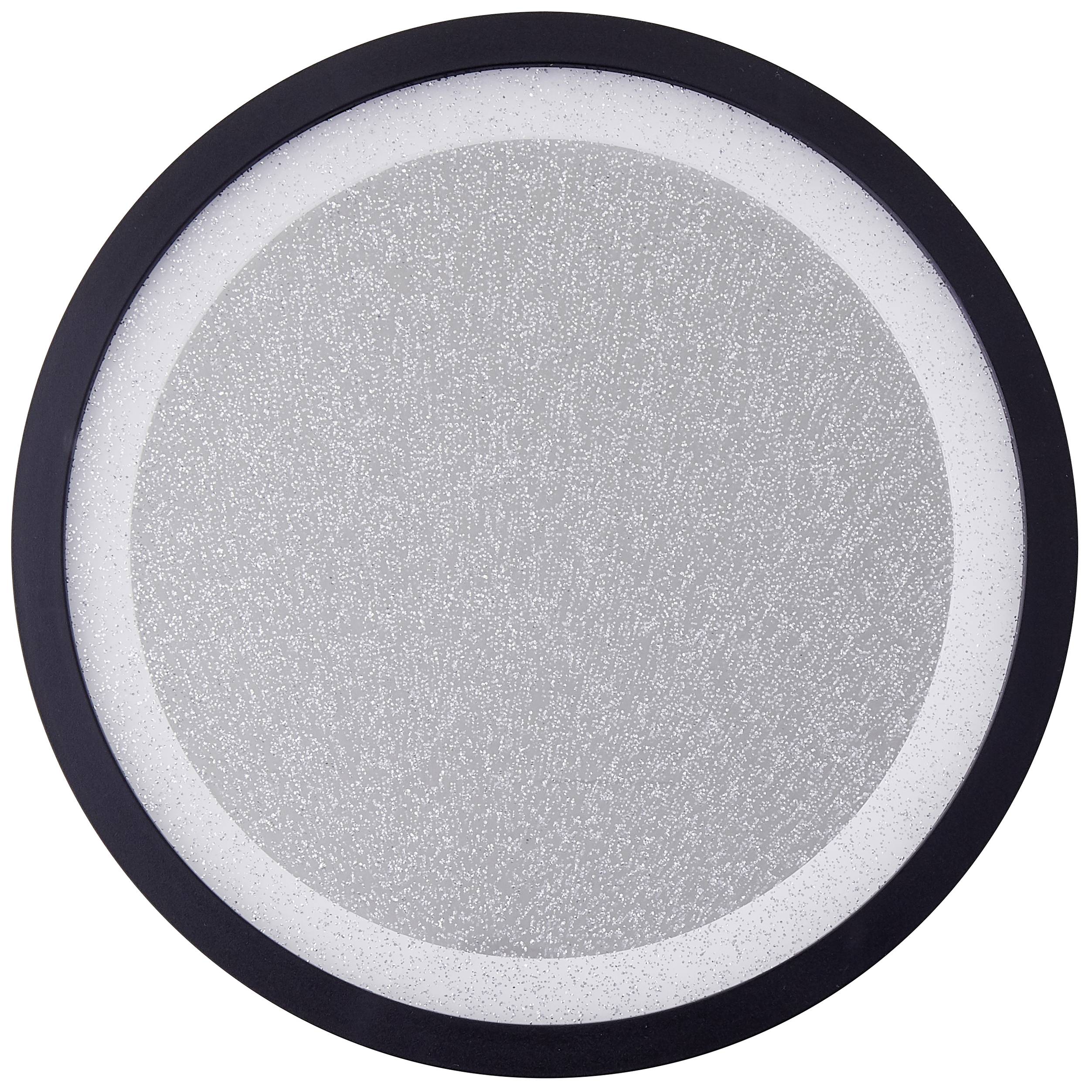 Runde, schwarze Wand- oder Deckenleuchte mit einem schimmernden silbernen Innenteil. Ideal für moderne Innenräume.