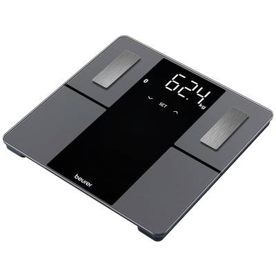 Digitale Personenwaage mit großem Display zeigt '62,4 kg'. Modernes Design mit Edelstahloberflächen.