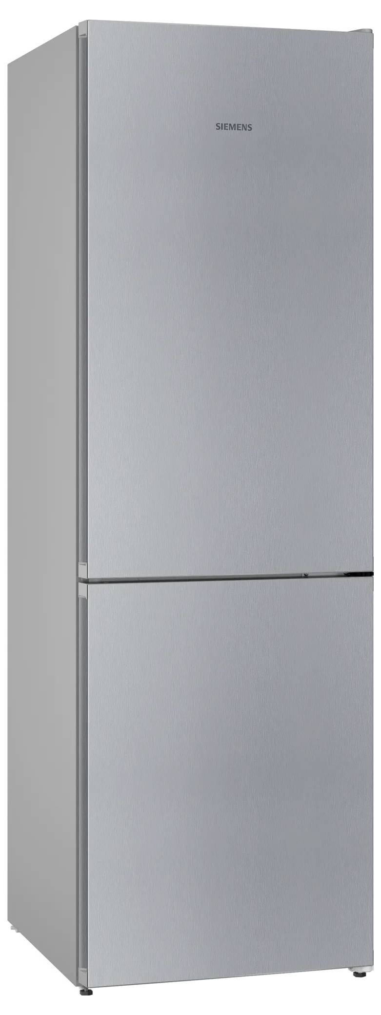 Ein silberner Kühlschrank mit Gefrierfach unten, modernes Design, ideal für eine zeitgemäße Küche.