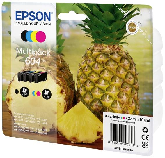 Tintenpatronen-Multipack 604 von Epson mit Ananasmotiv. Enthält verschiedene Farben für kompatible Druckermodelle.
