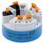 Ein runder Temperaturtransmitter von Endress+Hauser, Modell iTEMP TMT31, mit blauer Basis und orangefarbenen Anschlüssen oben.