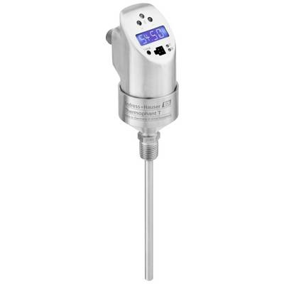 Temperatursensor 'Endress+Hauser' mit digitalem Display und Metallgehäuse. Gerät zur präzisen Temperaturmessung in industriellen Anwendungen.