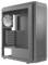 Ein leerer, grauer Computerturm mit seitlicher Netzverkleidung und eingebautem Lüfter. 