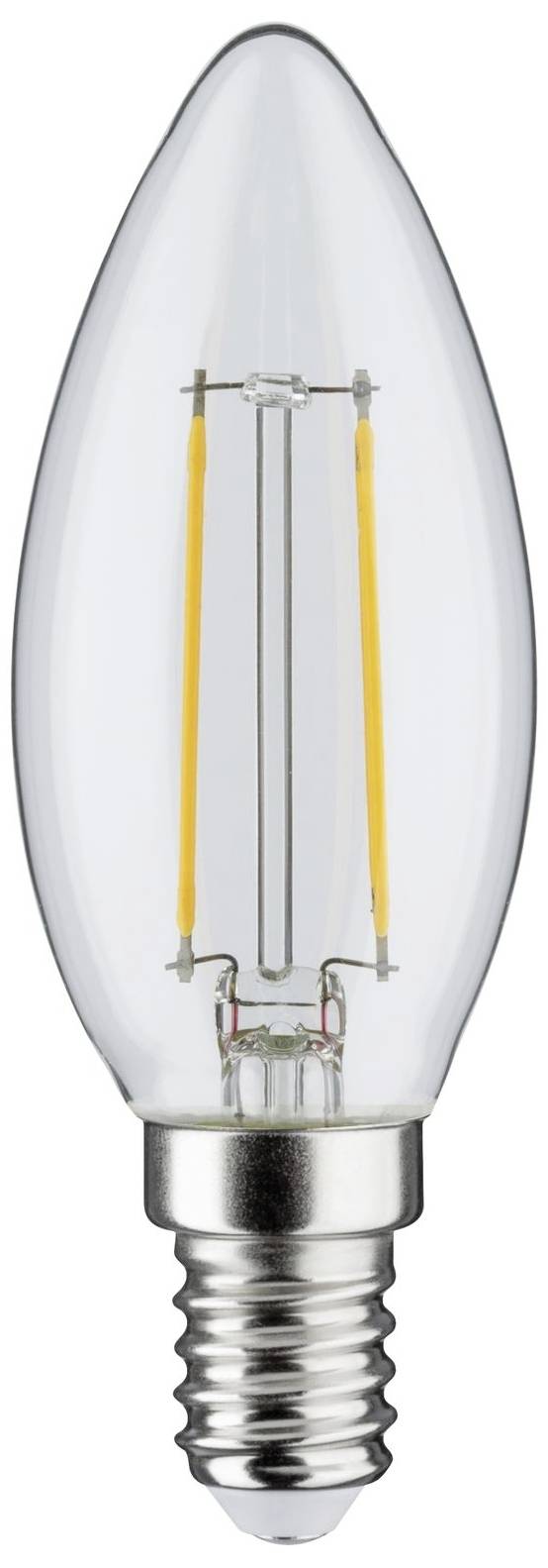 Eine klare LED-Kerzenlampe mit E14-Sockel, ausgelegt für energiesparende Beleuchtung in dekorativen Leuchten.