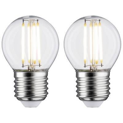 Zwei LED-Glühlampen nebeneinander, jeweils mit sichtbaren Filamenten, auf weißem Hintergrund.