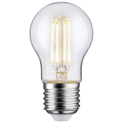 Eine eingeschaltete LED-Glühbirne mit sichtbaren Filamenten, die warme Beleuchtung abgibt, auf weißem Hintergrund.